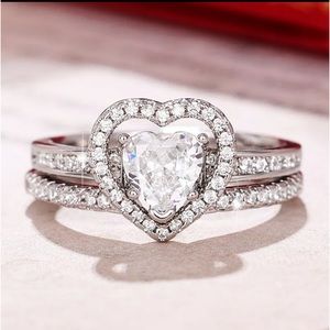 925 STERLING SILVER ENGAGEMENT RING SET CUBIC ZIRCON SIZE 7